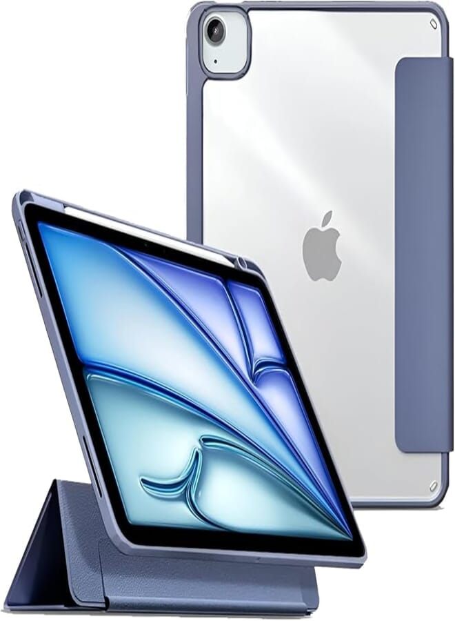 ProElite Cover for Apple iPad Air 13 inch M2 2024 Case, Hybrid Detachable Magnetic Case Cover for Apple iPad Air 13 inch M2 2024 with pencil holder, Lavender [Transparent back]